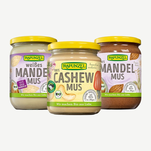 RAPUNZEL Set de 3 purées bio: amandes blanches + amandes + noix de cajou